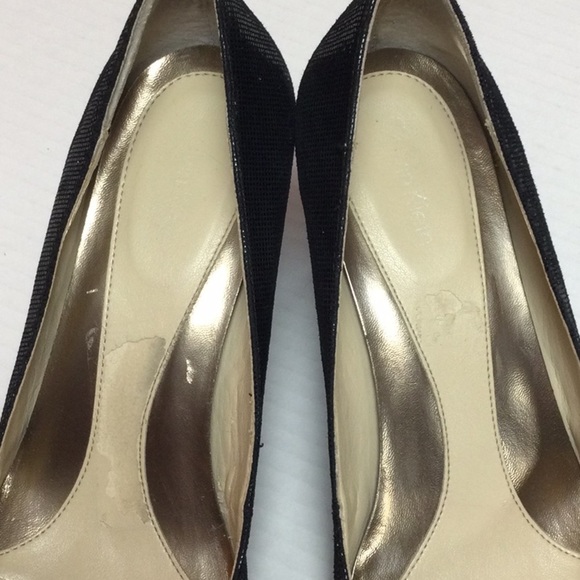 Calvin Klein Sera Buckle Shimmer Peep Toe Wedges Sz 7.5W - Picture 7 of 9